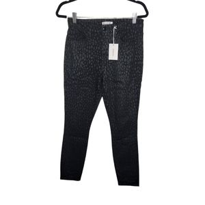NEW Good American Good Legs Cropped Tonal Black Leopard FoilJeans